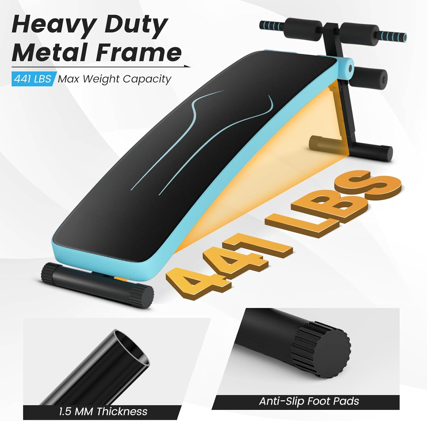 QHTER Sit up Bench, Folding Adjustable Workout Bench for Ab Exercise, Curved Incline/Decline Slant Bench, Foldable Strength Training Weight Bench, Situps Abs Workout Equipment