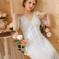 thumbnail image 4 of Defitshape Women's Short Sleeve Victorian Nightgown Cute V Neck Pajama Dress Long Lace Short Sleeve Illusion High Waisted Summer Sleepwear Vintage Sleep Dress w/ Built in Bra Blue Large, 4 of 5