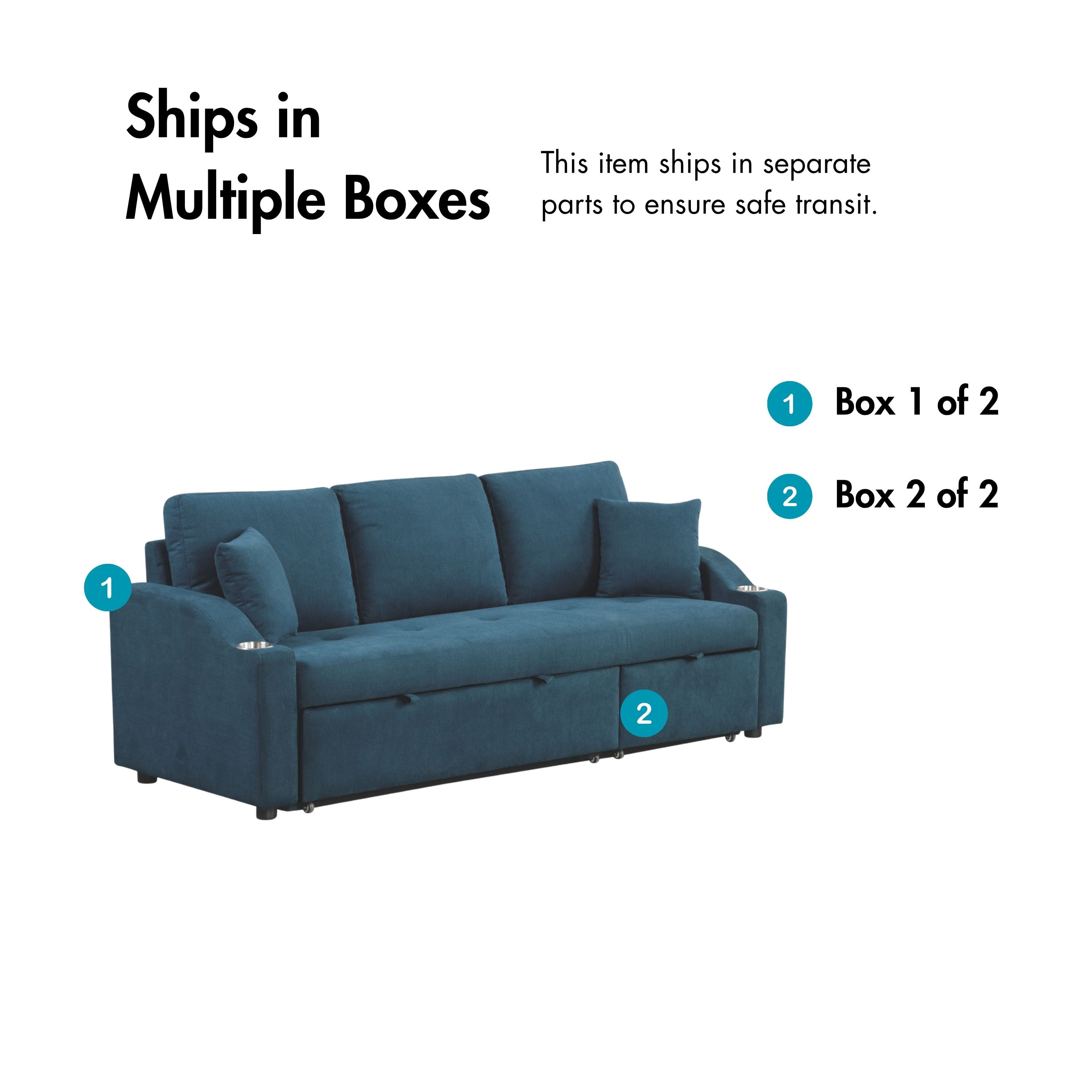 Furniture of America Eulalie Modern Upholstered Pull-out Sleeper Sofa, Blue