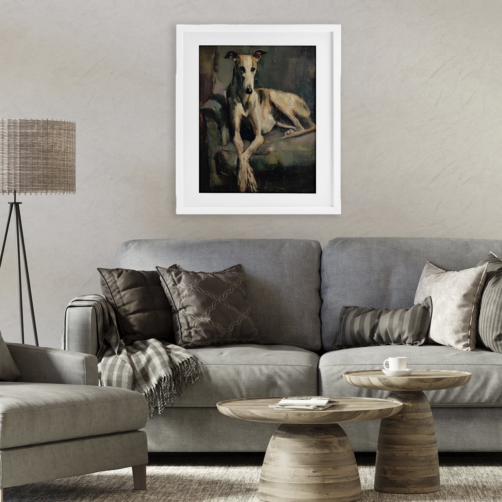 Stupell Industries Regal Comfort Whippet Dog White Framed Print Under Glass, design by Svetlana Aleynikova