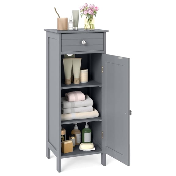 Floor Storage Cabinet, Multifunctional Bathroom Storage Cabinet with 2 Adjustable Shelves, Ideal for Bathroom, Living Room, 14 x 12 x 34.5 inches (Grey)