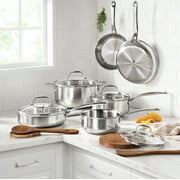 The Pioneer Woman 14-Piece Stainless Steel Cookware Set, Cooking Pots and Pans Set with Kitchen Utensils