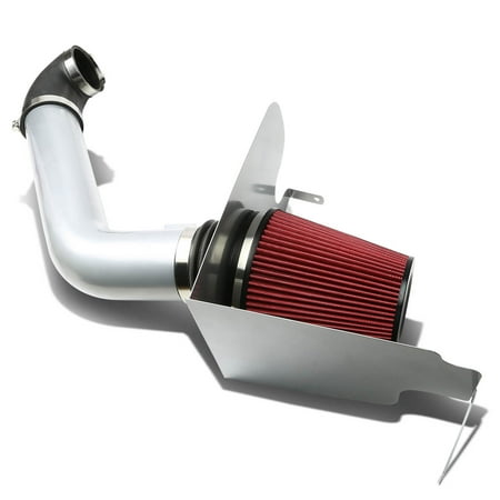 For 04-08 Ford F-150 Silver Coated Aluminum Air Intake Pipe+Red Filter - 11 Gen V8 05 06 07