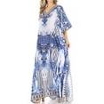 thumbnail image 3 of Sakkas Anahi Flowy Design V Neck Long Caftan Dress / Cover Up With Rhinestone - SB51-Turq - One Size, 3 of 5