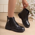 thumbnail image 4 of Purcolt Ankle Boots for Women Dressy Casual PU Leather Round Toe Block Heel Lace-up Short Booties Comfort Slip on Dress Shoes Streetwear with Side Zipper, 4 of 9