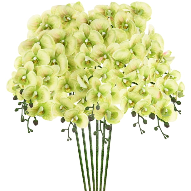 Uxcell 6-Pack Flores de Orquídea Artificial 9 Pétalos Grandes 37 Pulgadas Ramo de Seda Phalaenopsis Verde Claro Orquídeas Falsas para Hogar/Boda