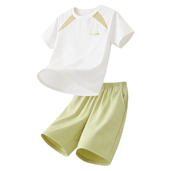 KPOPLK Toddler Boys Summer Active Clothes Athletic Short Sleeve Shirt Quick Dry Mesh Shorts Set Kids Sports Outfit 3-15T Size 9-10 Years,Green