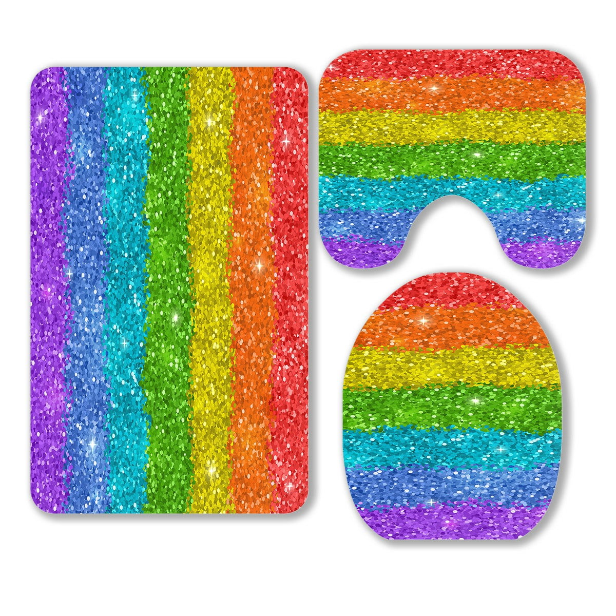 ECZJNT Rainbow 3 Piece Bathroom Rugs Set Bath Rug Contour Mat and