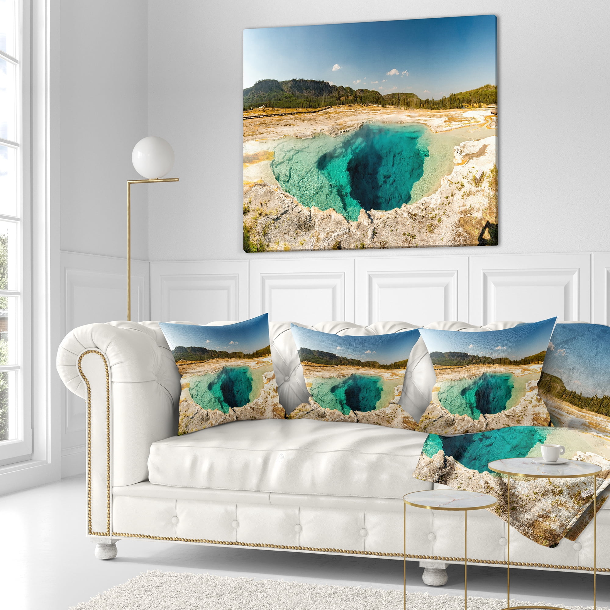 Designart Yellow Stone Pool Panorama - Landscape Printed Throw Pillow - 16x16