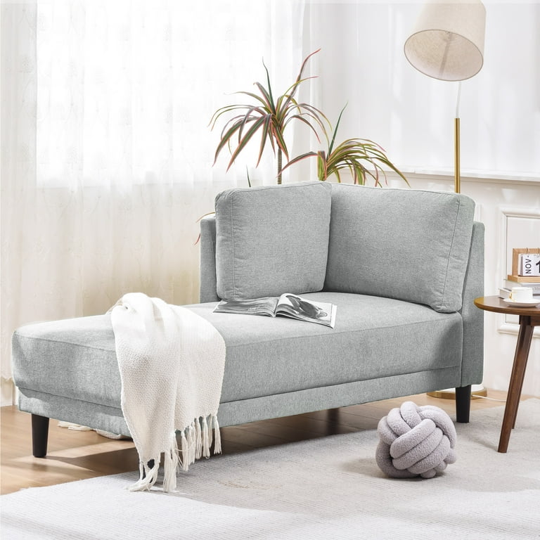 65 inch Mid Century Modern Fabric Corner Lounge Chair Upholstered Indoor Chaise Lounge for Bedroom Office Small Living Room Apartment Grey Gray
