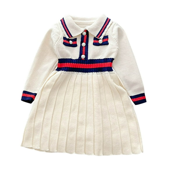 Girls Dresses Size 14-16 Long Sleeve V-Neck Dress Girls New Long-Sleeved Lapel Sweater Dress Sweater Skirt Beige 4 years