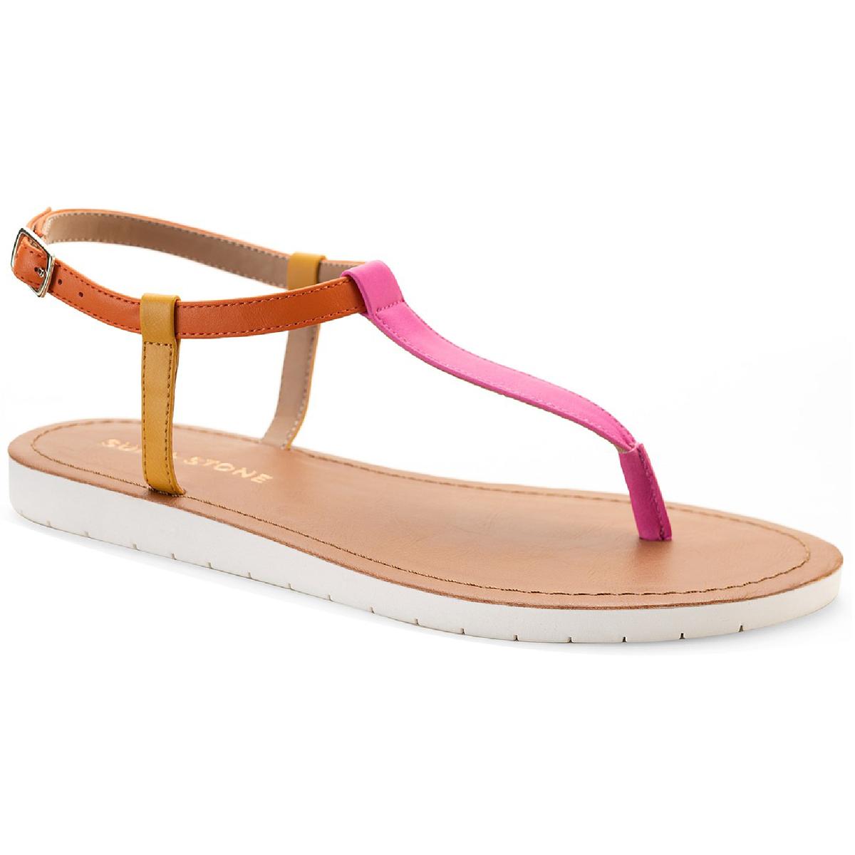 SUN STONE Womens Pink Cushioned T-Strap Slip Resistant Adjustable Strap  Kristi Round Toe Buckle Slingback Sandal 9.5 M