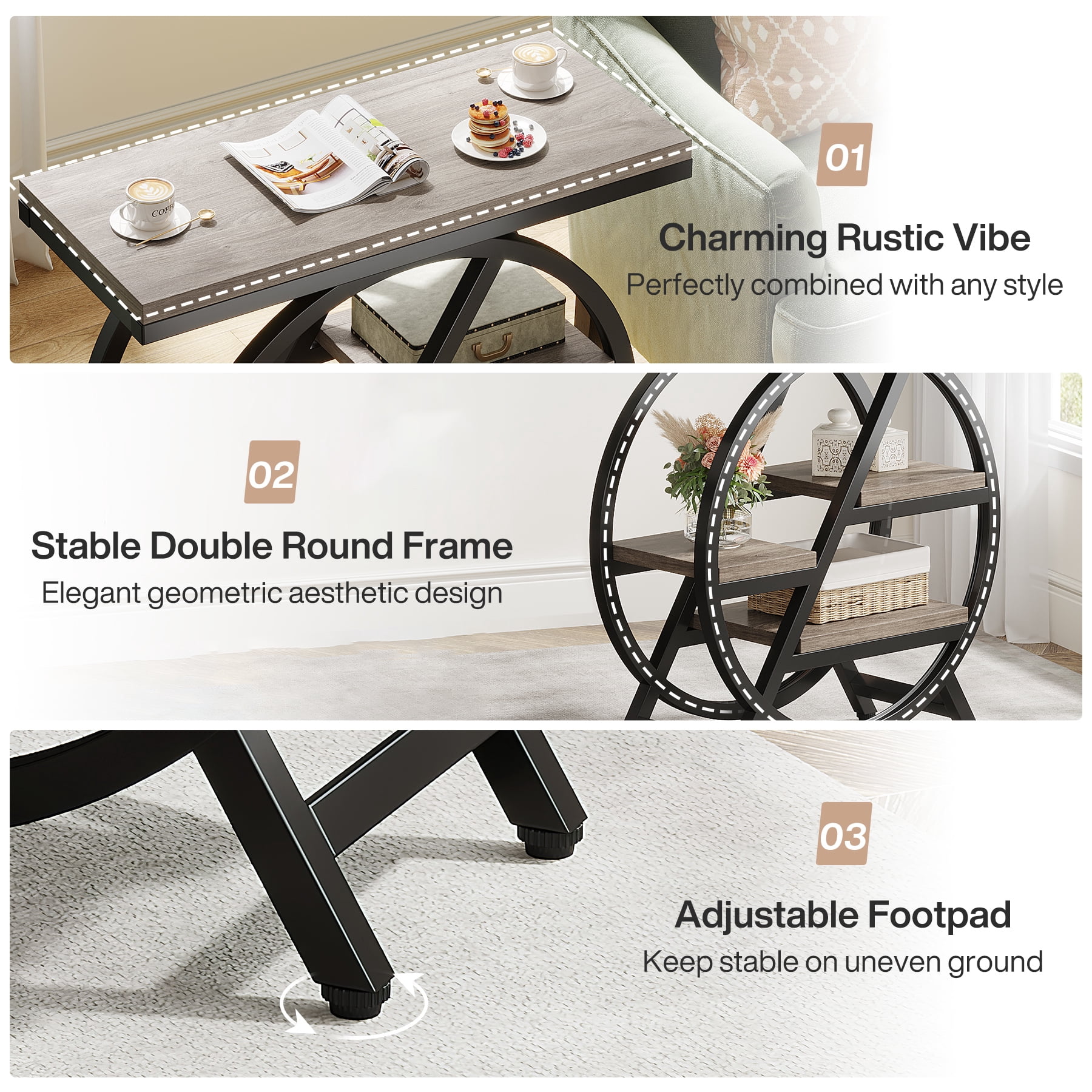 Fnova End Table Modern Wood Narrow Farmhouse Side Tables with Storage Shelf for Living Room, Bedroom, Nightstand
