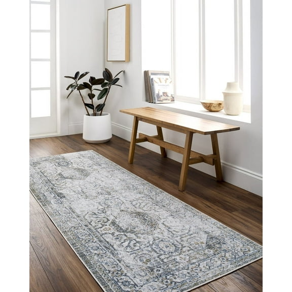 Livabliss Washable Rugs for Living Room, 2x3 Lillian Traditional Charcoal Area Rug, Bedroom Dining Room Home Decor Stain Resistant Carpet (2' x 2'11")