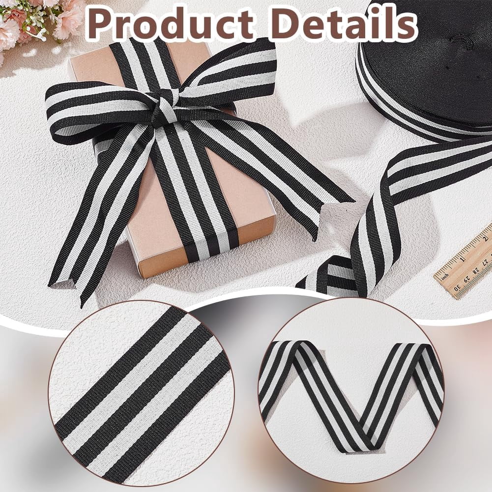 50yards Polyester Stripe Ribbons Black 1-5/8 inch(40mm)