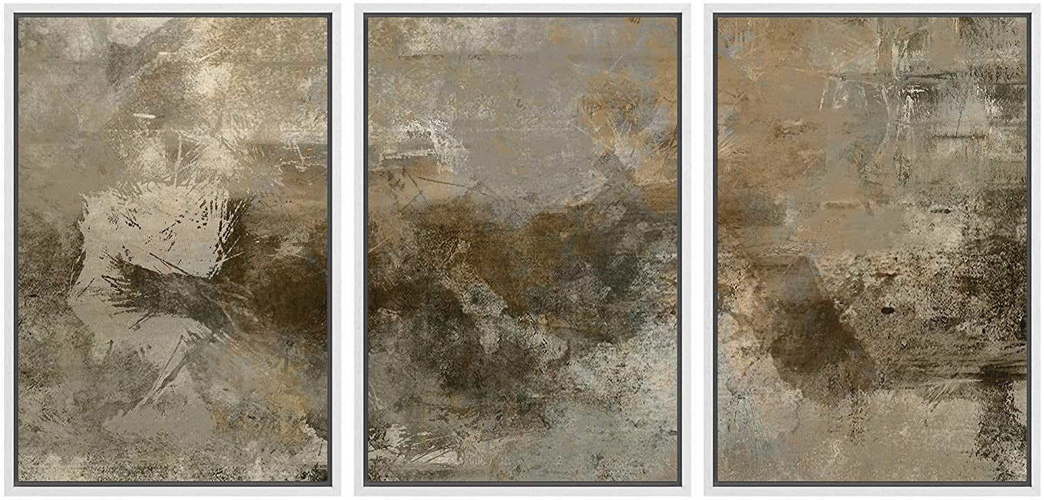 wall26 Framed Canvas Print Wall Art Set Brown & Gray Grunge Paint