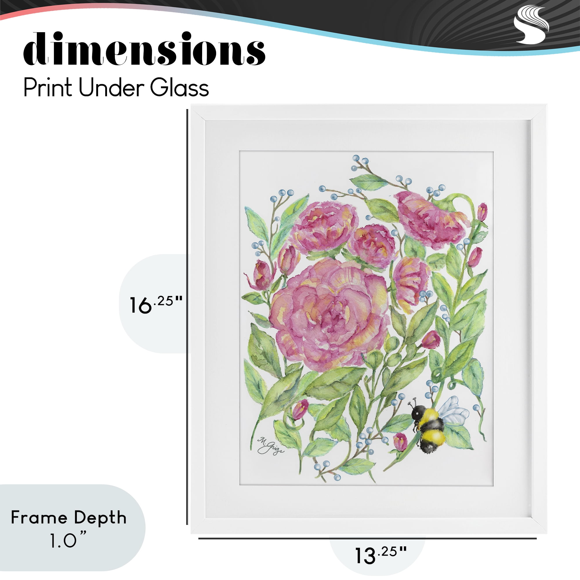 Stupell Industries Peony & Bumble Bee White Framed Print Under Glass, design by Maureen Grigs