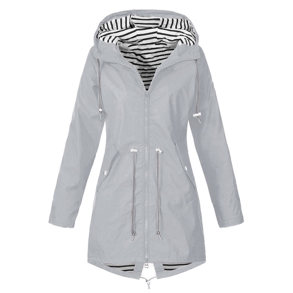 YODETEY Women Solid Rain Jacket Outdoor Plus Size Waterproof Hooded ...