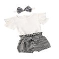 thumbnail image 1 of 3Pcs Baby Summer Solid Color Romper + Plaid Shorts + Hairban MHXX, 1 of 6