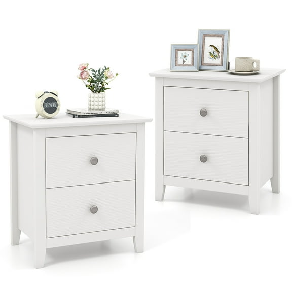 Gymax 2PCS Modern Nightstand w/ Storage 2 Drawers and Support Legs for Bedroom White