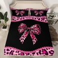 thumbnail image 2 of Homewish Cheetah Print Bowknot King Sheet Set, Fashion Black Pink Girls Bedding, 4pcs, 2 of 7