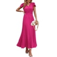 thumbnail image 1 of Vestido largo PRETTYGARDEN para mujer, verano 2025, cuello en V, con volantes, rojo, 1 of 8