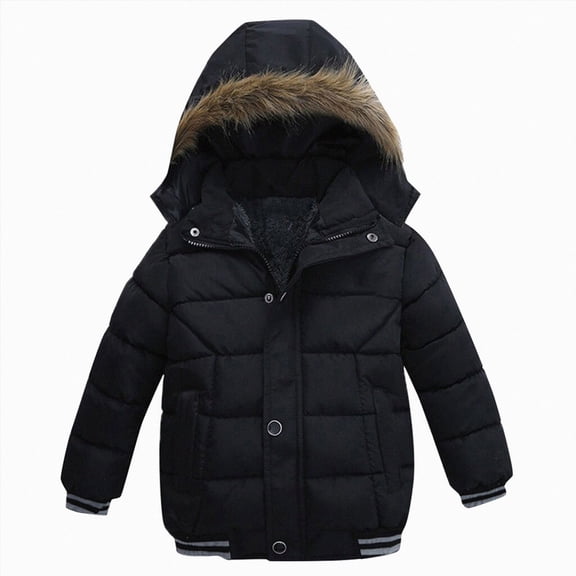 Xyant Toddler Boys Winter Jacket Collar Hood Thick Warm Winter Snowsuit Coat for 1-6T (Black,1-2 Years)
