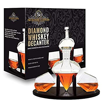 DXQDXQ Whiskey Decanter Set Diamond Globe Set Decanter 850 ml with 2 Whiskey Glass Diamond Carafe Including Decanter Stand Borosilicate Glass Whiskey Decanter Gift Set