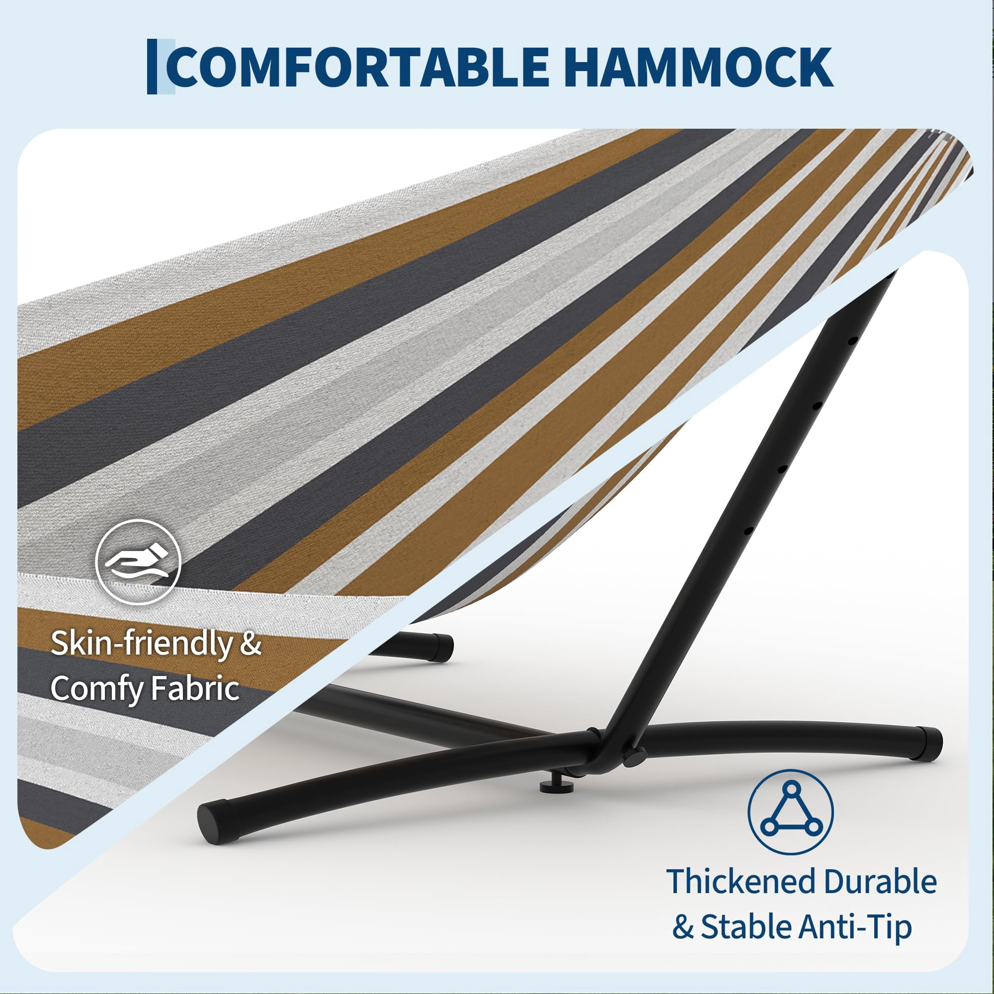 Double Hammock with Adjustable Steel Stand – Portable 2-Person Hammock with 450 Lbs Capacity, Waterproof Carry Bag & Space-Saving Design for Backyard, Beach & Balcony