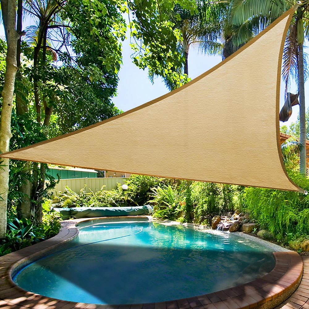 11Ft Sun Shade Sail 97% UV Block Triangle Canopy Outdoor Patio Pool Coffee+White 