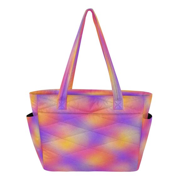 Quilted Tote Bag Large Capacity Multi-Compartment Handbag Expressive Abstract Colorful Pattern Lightweight Structured Shoulder Bag Versatile Casual Bag