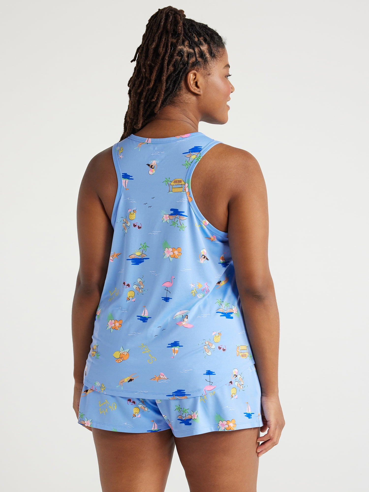 Joyspun Women's Print Tank Top and Shorts Pajama Set, 2-Piece, Sizes S to 3X