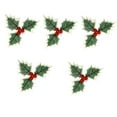 thumbnail image 1 of 5 piezas de adornos de bayas falsas de hojas de Navidad, manualidades, flores con hojas para decoración artesanal de árboles de Navidad , Rojo, 1 of 8