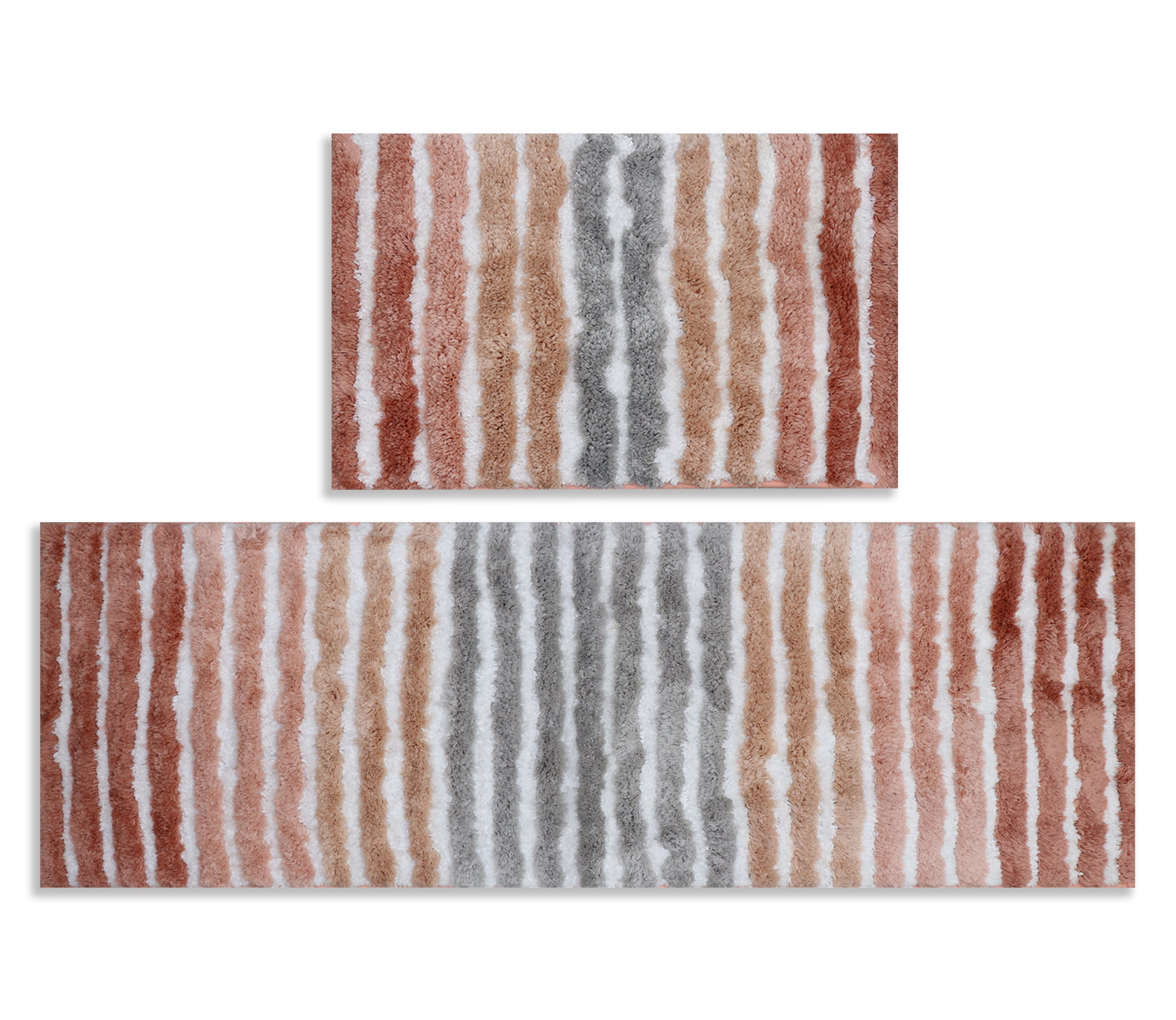 Bathroom Rugs Set of 2, Soft Microfiber Bath Mats, Absorbent & Quick Drying, Non-Slip Rubber Backing, Machine Washable Bathroom Floor Mats for Tub, Shower – 21x54, 24x40 Coral