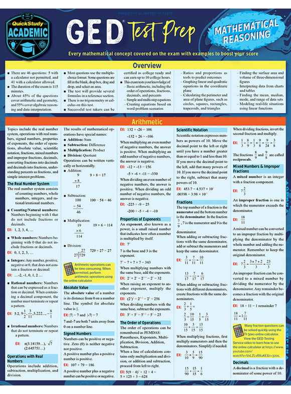 GED Test Prep - Mathematical Reasoning: A Quickstudy Laminated Reference Guide (Other)