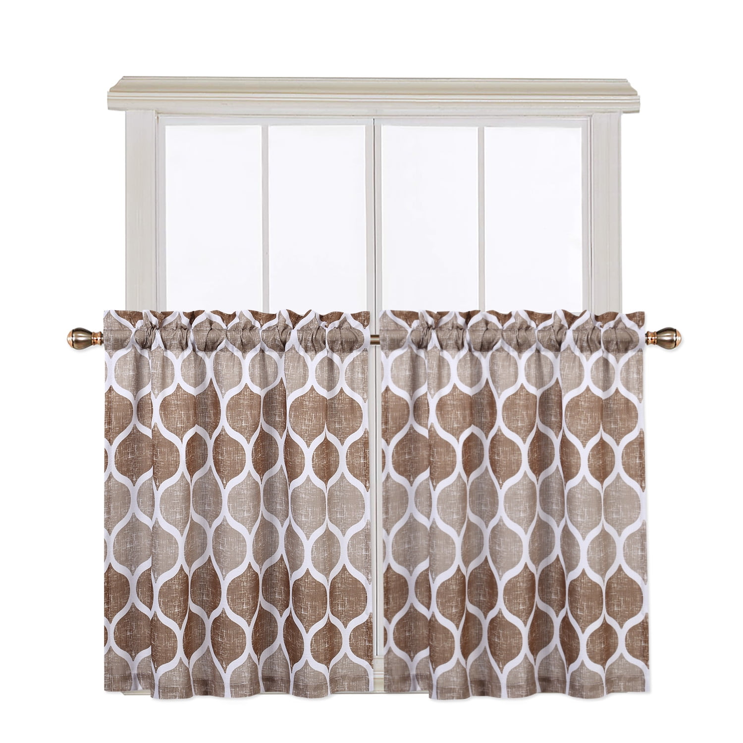 Cafe Curtains 30 Inch Length, Geometric Printed Kitchen Tier Curtains ...