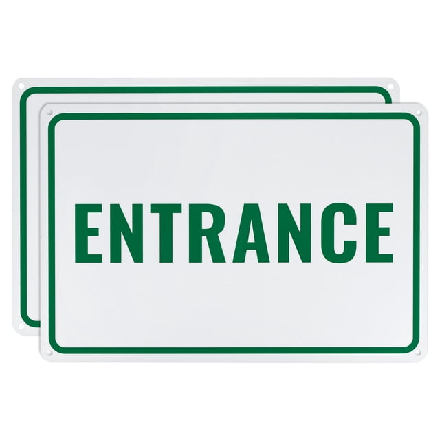 Cartel de entrada Uxcell 2 paquetes 14x10 pulgadas de aluminio reflectante, letras verdes sobre fondo blanco