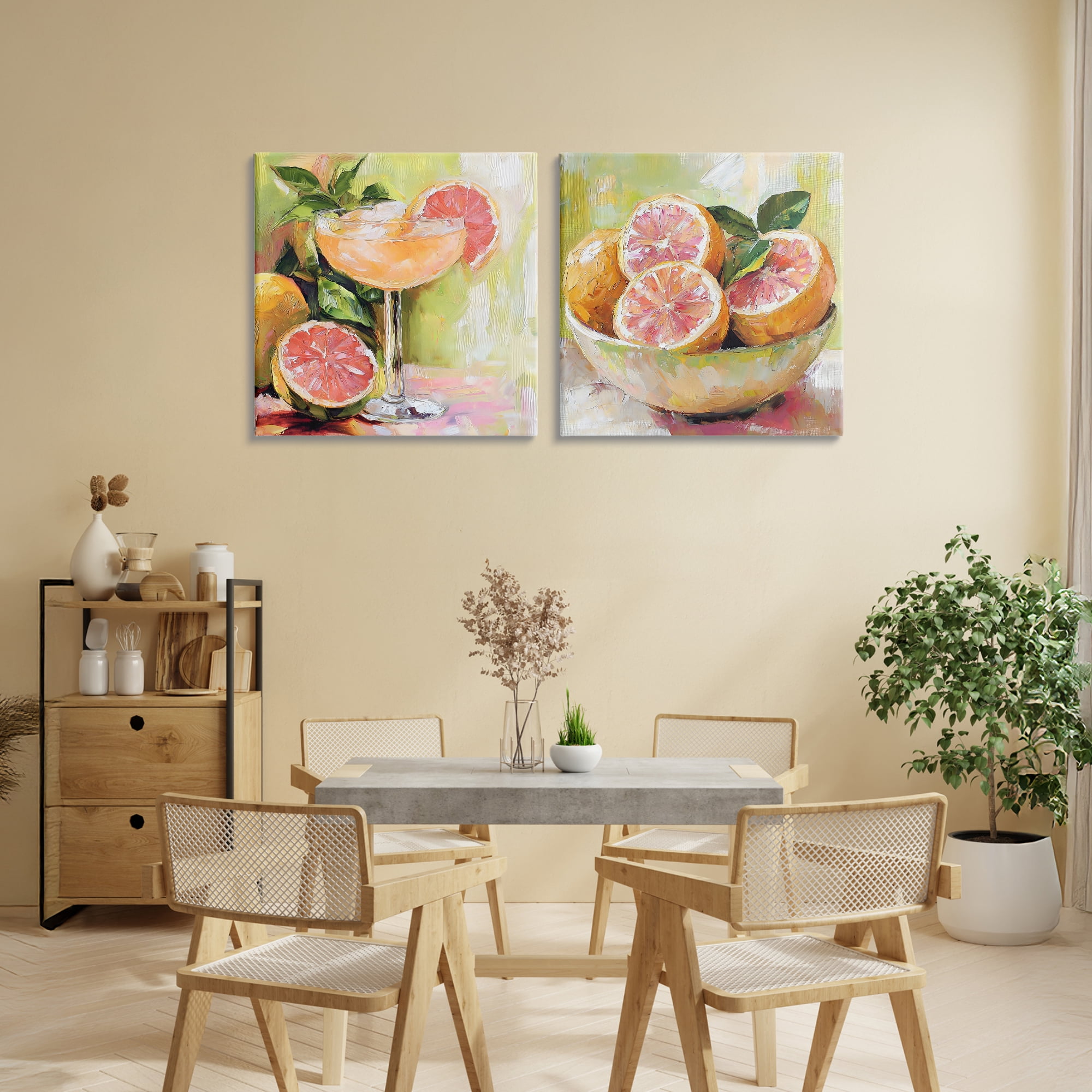 Stupell Industries Grapefruit Bowl & Cocktail 2 Piece Canvas Wall Art Set, design by Riley B