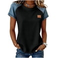 thumbnail image 3 of Sentmoon Chemise en Denim Boho Hauts Manches Courtes Col Rond Patchwork Coupe Régulière avec Imprimé Extensible Grande Taille Hauts Ravissants pour un Usage Quotidien Décontracté P-2TG, 3 of 6