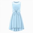thumbnail image 5 of Larisalt Girls Mesh Summer Dress Sleeveless Crewneck Bow Tie Waist Asymmetric Bottom A-Line Dresses, 5 of 5
