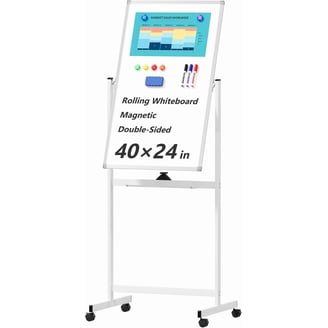 Rolling Double-Sided Whiteboard On Wheels – 48"x36", Height-Adjustable With Flipchart & Markers