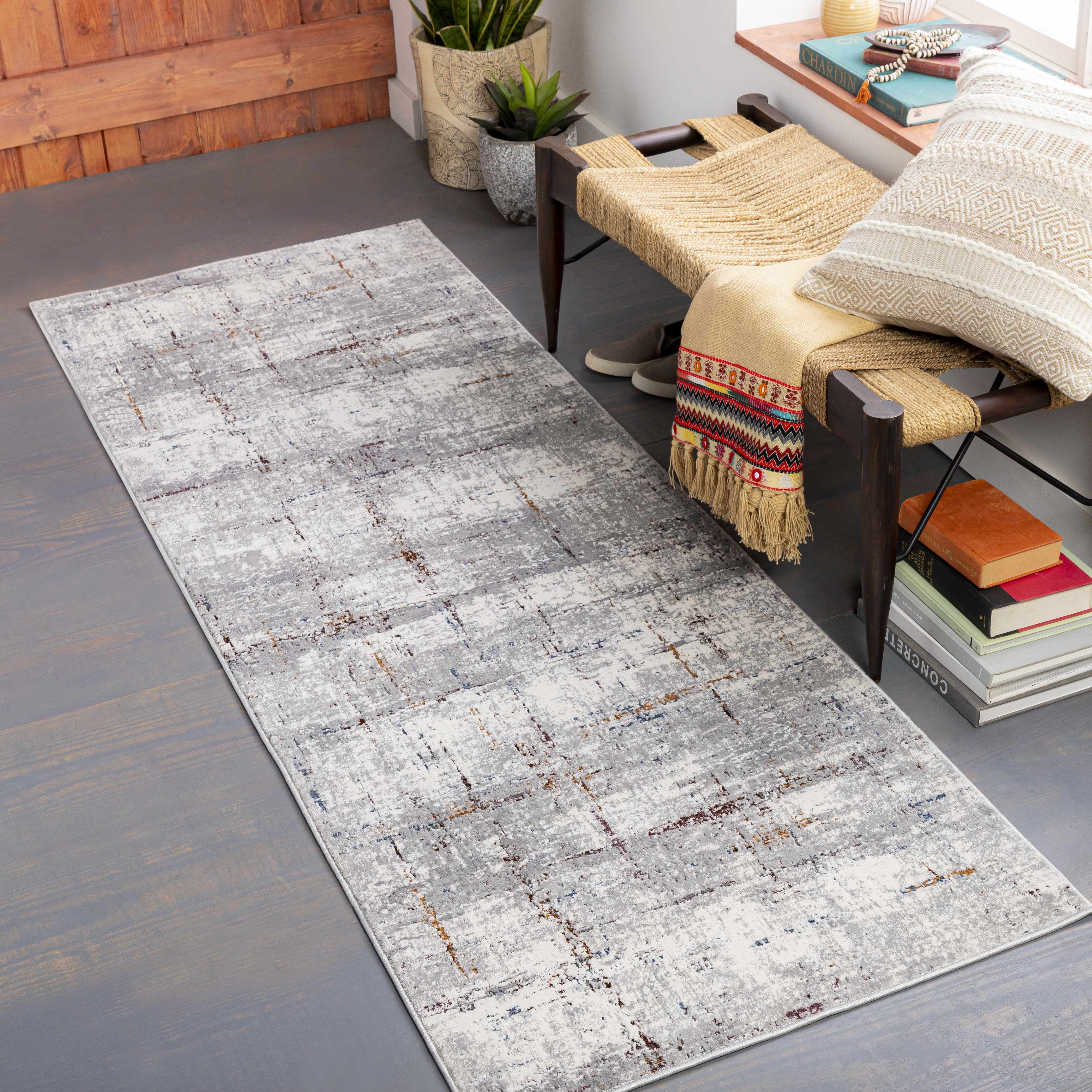 Hauteloom Concordia Contemporary Abstract Living Room Bedroom Dining Room Area Rug - Modern Distressed Bohemian Neutral Carpet - Gray, Beige, Orange, Red - 2'7" x 5'