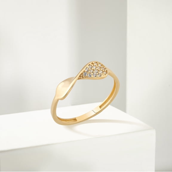 14K Solid Gold Initial Mobius CZ Ring