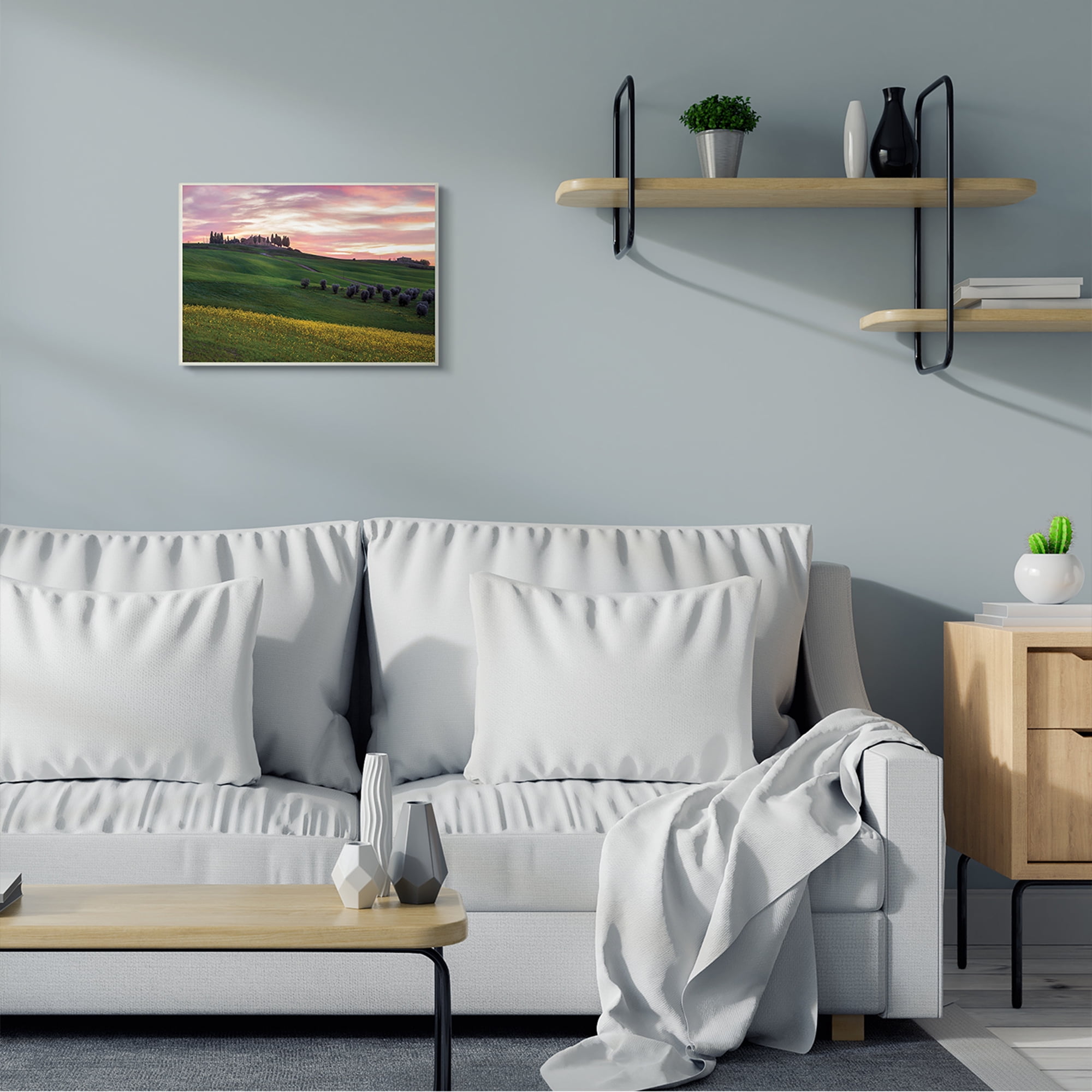 Stupell Industries Sunrise over Countryside Hills Yellow Floral Field,13 x 19,Designed by Dora Artemiadi