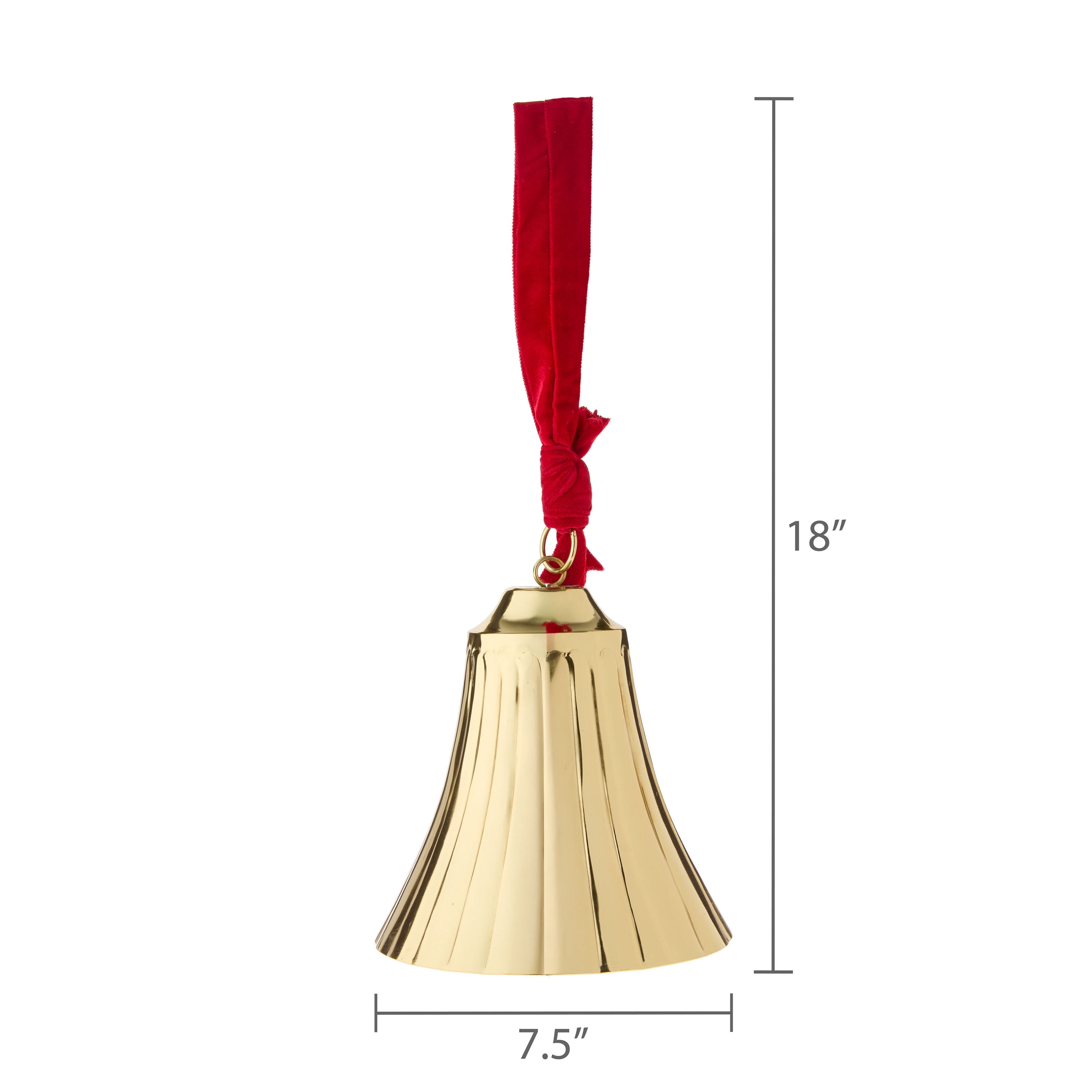 Metal Hanging Bell with Velvet Ribbon Christmas Decoration, Gold, 8.12", by My Texas House