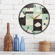 Checkered Pattern with Clouds Wall Clock Modern Decor Acrylic Clock Golden Hands 9.5in