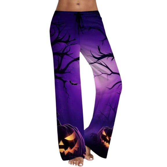 Bibifish Womens Pajama Pants Wide Leg Drawstring Waist Halloween Novelty Print Everyday Spring Winter Pajama Sleep Pants