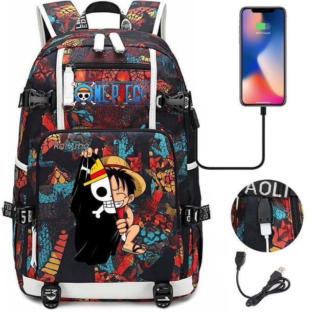 Mochila de Anime de una pieza para mujer, bolso escolar de gran capacidad con carga USB, mochila multifunción para estudiantes, mochilas escolares para portátiles de 18 pulgadas
