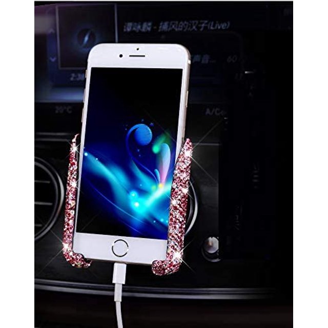 Blingbling Rhinestone Crystal Convenient Mini Car Dash Air Vent Automatic Adjustable Phone Holder (Pink)