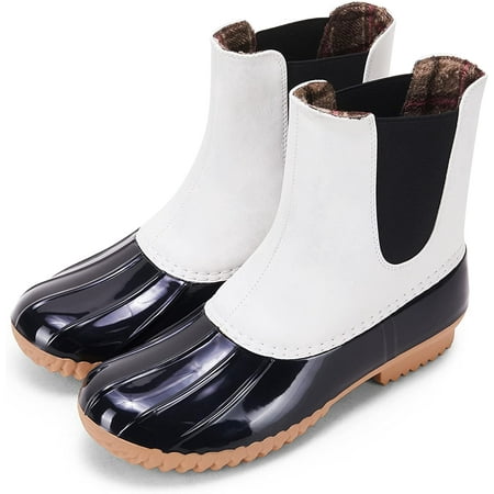 

QWZNDZGR Womens Duck Boots Slip on Ankle Boots Waterproof Booties Mid Calf Leopard Snow Rain Boots